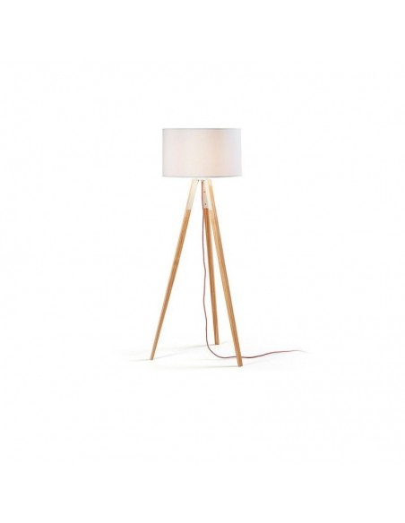 Lámpara JENSEN, pie salón, madera, pantalla blanca